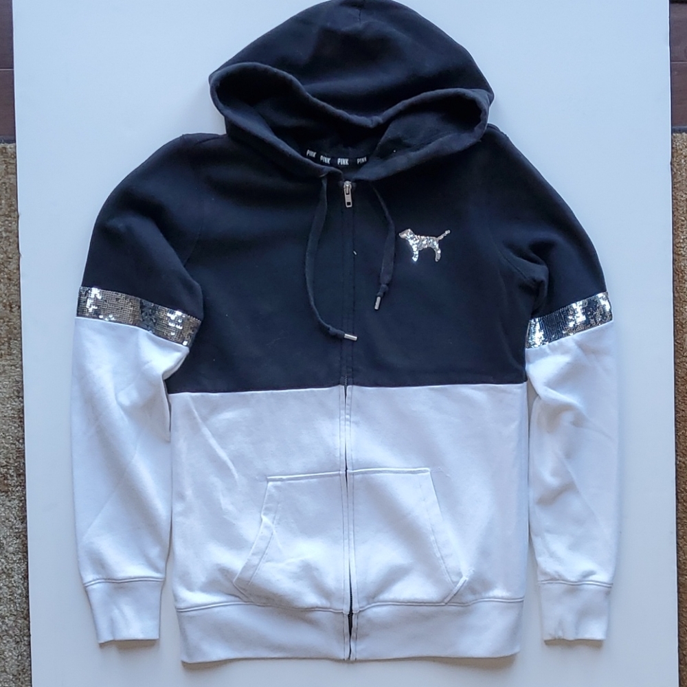 PINK Oversized Full Zip Sequin Logo Hoodie